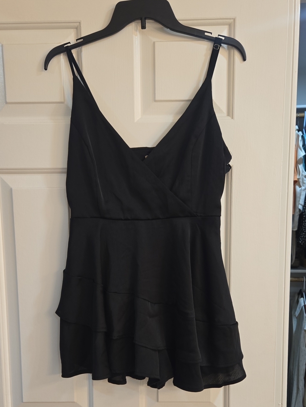 Altar'd State Black Spaghetti-Strap Ruffled Mini Dress